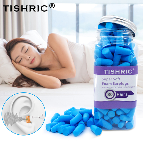 TISHRIC-tapones para los oídos con esponja para dormir, protectores antiruido para los oídos, reducción de ruido, 35,5 db, para dormir y viajes, 80 pares ► Foto 1/6