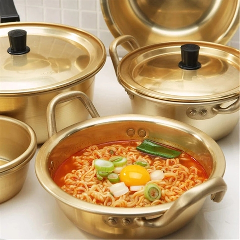 Ramen-olla caliente de cocina de aluminio, tetera dorada con recubrimiento oxidado para Fideos, hacer sopa, huevo, utensilios de cocina de estilo coreano ► Foto 1/6