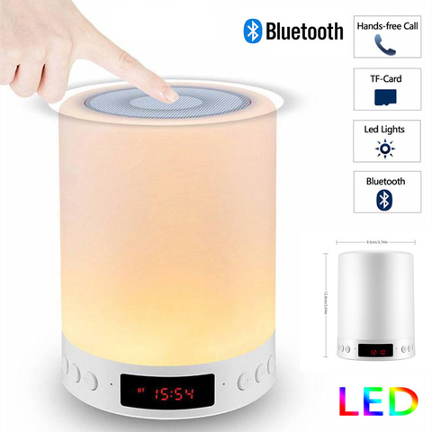 Luz nocturna con Altavoz Bluetooth, altavoz portátil inalámbrico con tarjeta TF, Control táctil, lámpara LED a Color para mesita de noche ► Foto 1/6