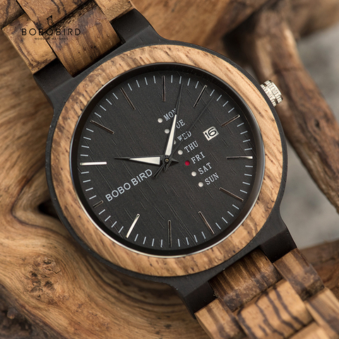 BOBO BIRD-reloj de madera para hombre, reloj Masculino de pulsera con movimiento de cuarzo, calendario, pantalla semanal en caja de regalo, erkek kol saati ► Foto 1/6