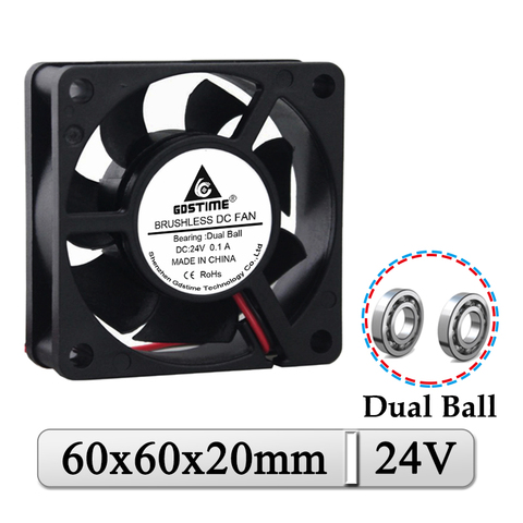 Gdstime-ventilador de refrigeración para impresora 3D, ventilador de escape sin escobillas de doble bola Axial Industrial, de 24V CC, 60mm x 60mm x 20mm, 60mm, 6020, 6cm, 1 Uds. ► Foto 1/6