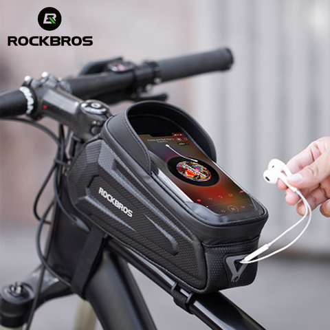 ROCKBROS-bolsa para manillar de bicicleta de montaña, resistente al agua, para teléfono móvil de menos de 6,8 pulgadas, tubo superior de bicicleta ► Foto 1/6