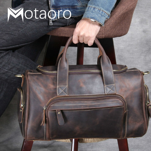 Bolso De Viaje De cuero genuino para hombre, Bolsa De Viaje masculina De cuero genuino, De diseño De moda, Bolsa De Viaje De negocios, Bolsa De Viaje De café negra ► Foto 1/6