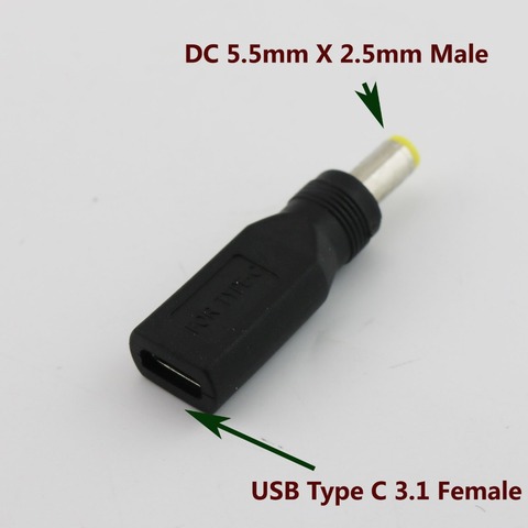 USB 3,1 tipo C USB-C hembra a 5,5mm x 2,5mm macho DC adaptador de carga de energía conector adaptador ► Foto 1/1