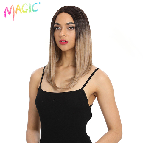 Magic Hair-Peluca de cabello sintético liso para mujer, postizo de 18 pulgadas, Color rubio y negro, resistente al calor, con encaje frontal ► Foto 1/6