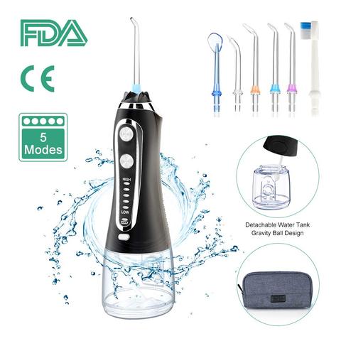 Irrigador Dental portátil de 5 modos, 300ml, recargable vía USB, chorro de hilo Dental, irrigador de dientes Dental resistente al agua + 5 puntas ► Foto 1/6