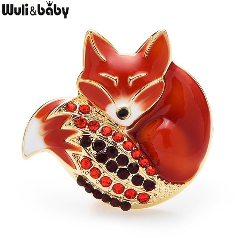 Wuli & baby-broches de zorro durmiente, 6 colores, cuerpo esmaltado, diamantes de imitación completos, alfileres de zorro de cola brillante, insignia de Animal, regalo de Año Nuevo 2022 ► Foto 1/6