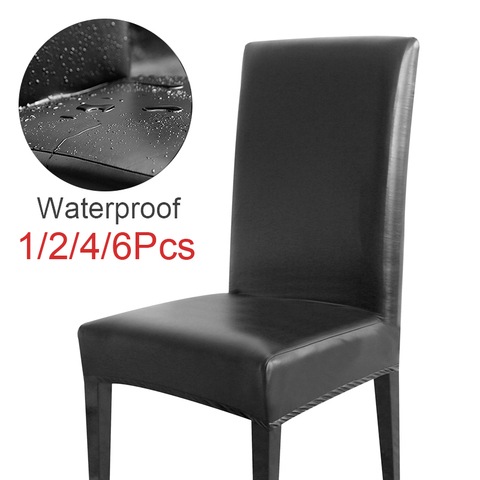 Funda impermeable para silla de Tela de cuero PU, cubierta para asiento elástico grande, funda de asiento elástica para banquete en casa, 12/4/6 Uds. ► Foto 1/6