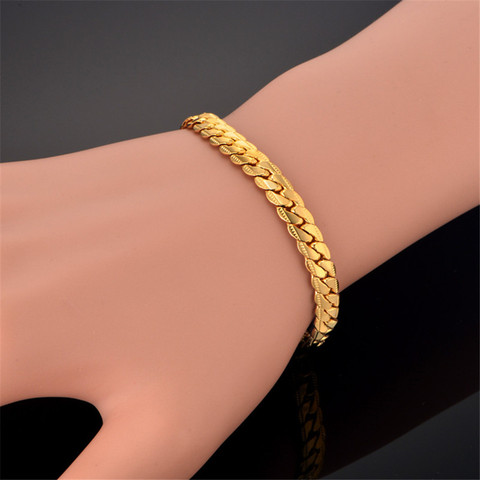 Pulsera de Color dorado para hombre y mujer, cadena con eslabones estilo serpiente, pulseras de acero inoxidable, cadenas, joyería ► Foto 1/6