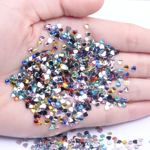 Diamantes de imitación acrílicos en forma de corazón, 3mm, 300/1000 Uds., en la espalda caras planas, muchos colores para pegamento artístico para uñas, cuentas, fabricación de joyas ► Foto 1/6