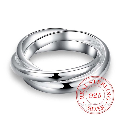 Anillos De plata De ley 925 para hombre y mujer, joyería De tres círculos para boda, bisutería bonita De moda ► Foto 1/6