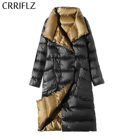 CRRIFLZ-Chaqueta larga de doble cara para mujer, Parkas cálidas de doble botonadura con cuello de tortuga, plumón de pato blanco, prendas de vestir para nieve, primavera y otoño ► Foto 1/6