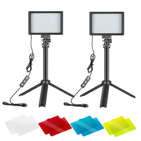 Neewer 2 paquetes de Kit de iluminación de fotografía portátil regulable 5600K USB 66 luz LED para vídeo con Mini soporte de trípode ajustable ► Foto 1/6