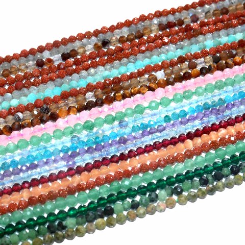 Cuentas facetadas de piedra Natural de 2MM, abalorios de cristal de Aguamarina, lapislázuli, ágatas, para fabricación de joyas, abalorio, pulsera, collar, DIY ► Foto 1/6