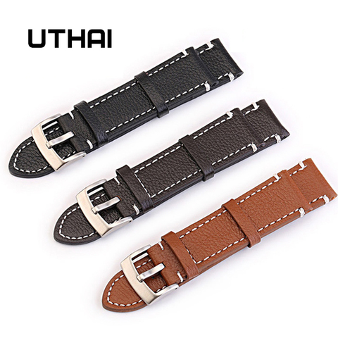 UTHAI Z15-correas de reloj de negocios para hombre, 100% de Piel De Becerro, 18-24mm, accesorios de pulsera ► Foto 1/6