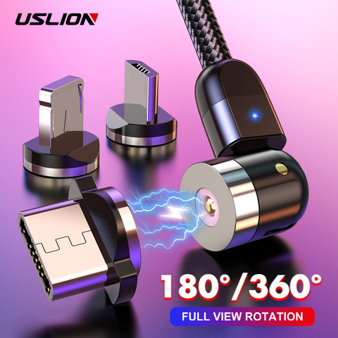 Cable USB magnético USLION, Cable de carga rápida tipo C, cargador magnético, Cable Micro USB, Cable USB para teléfono móvil, novedad de rotación de 360 ° + 180 ° ► Foto 1/6