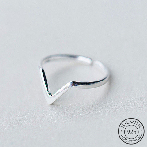 Anillo ajustable con forma de V para mujer, joyería fina con letras onduladas geométricas de Plata de Ley 925 auténtica, accesorios de personalidad para fiesta ► Foto 1/5