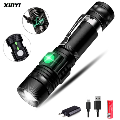 Linterna LED ultrabrillante con cuentas de lámpara LED T6, linterna impermeable con zoom, 3 modos de iluminación, carga USB multifunción ► Foto 1/6