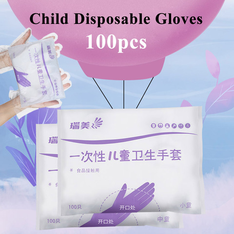 100 Uds multipropósito niños guantes desechables Durable cocina Ultra delgada transparente y antideslizante niños guantes ► Foto 1/6