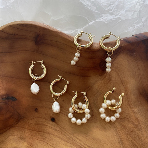 Perla Barroca pendientes de aro de Color dorado para las mujeres de Circel aros de perlas oído Corea anillos de joyería 2022 ► Foto 1/6