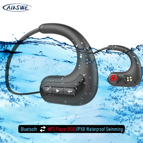 AIKSWE auriculares inalámbricos Bluetooth 8GB IPX8 a prueba de agua MP3 reproductor de música natación buceo auriculares deportivos para Huawei ► Foto 1/6