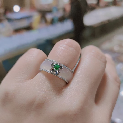 Koraba-Anillo de Plata de Ley 925 para mujer, banda de Jade blanco Natural, joyería para mujer, bandas de boda clásicas ► Foto 1/1