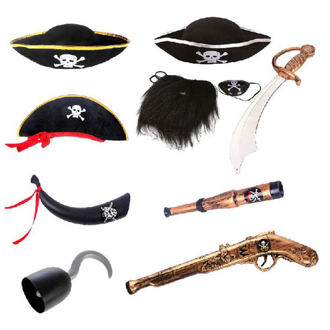 Sombrero de pirata Caribeño para Halloween, sombrero Cosplay con cuchillo, bandera, máscara de ojos, pelucas, juego de búsqueda del tesoro, decoración de Halloween, 2022 ► Foto 1/6