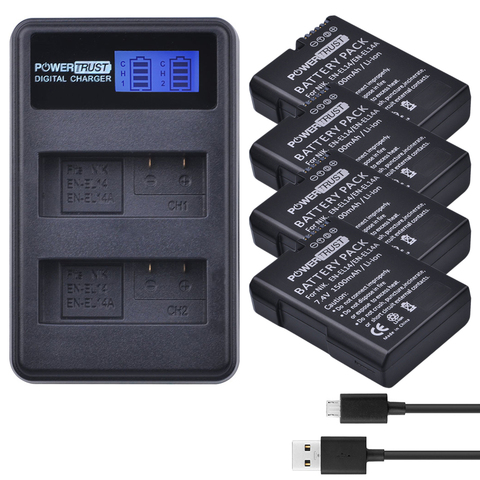 PowerTrust 1x1500 mAh EN-EL14 EN-EL14a batería + LCD cargador Dual USB para Nikon D3400 D3300 D3100 D5600 D5100 d5200 D3200 P7000 ► Foto 1/6