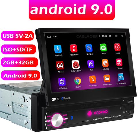 Android 9,0 1din Quad-Core GPS para coche reproductor de navegador 7 