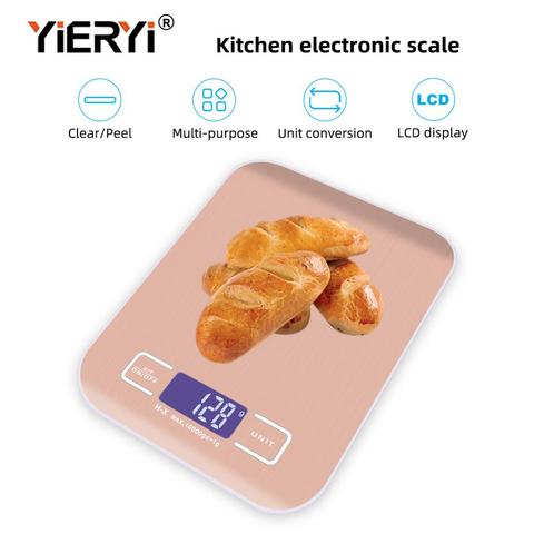 Yieryi 10 kg/1g balanza de cocina Digital de acero inoxidable herramientas de medida de cocina Balanza de alimentos LED de peso electrónico con oro rosa ► Foto 1/6