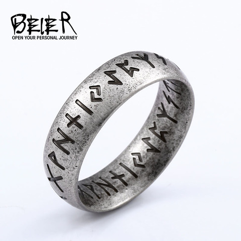 Beier 316L, acero inoxidable, moda, estilo para hombres, dos letras, runas, palabras, Odín nórdico, Vikingo, amuleto, anillos, joyería, LR-R136 ► Foto 1/6