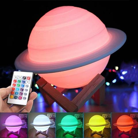 Nueva lámpara de Saturno con impresión 3D, lámpara de Luna, 16 cambio de colores, luz Led de noche táctil Usb, 3 colores, cielo, Planeta, Luna, luz, decoración del hogar, regalo ► Foto 1/6