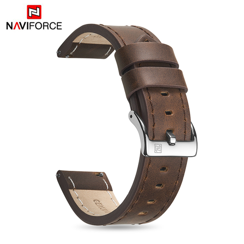 NAVIFORCE-Correa de cuero genuino para reloj, 20mm, negro, marrón, resistente al agua, correa de repuesto con hebilla, accesorios para reloj ► Foto 1/6