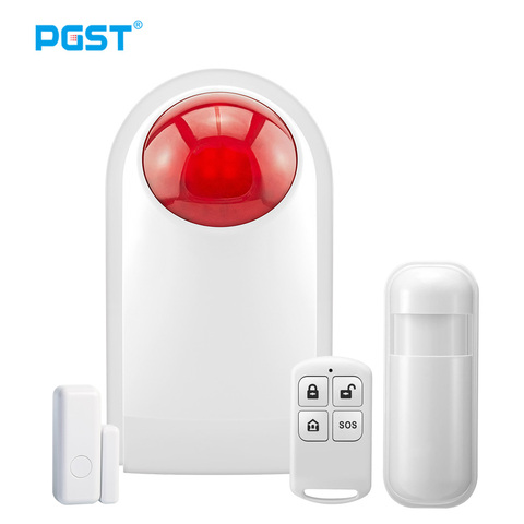 PGST-Sensor de alarma intermitente para interior, sirena inalámbrica para sistema de alarma de seguridad para el hogar, conexión con Control remoto, 433MHz ► Foto 1/6