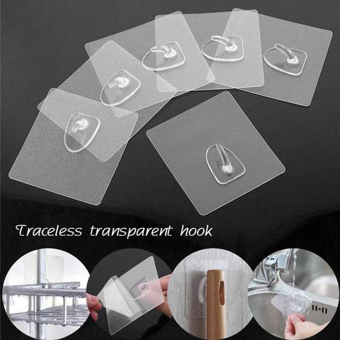 Gancho adhesivo transparente para colgar en la pared, colgadores de puerta fuerte para almacenamiento de pared, accesorios para cocina y baño, 10/5 Uds. ► Foto 1/6