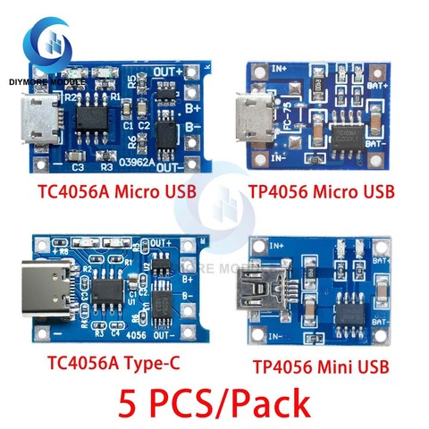 Módulo para cargador de batería de iones de litio, 5 uds., 5V, 1A, 18650, Micro USB/tipo-c, TC4056A/TP4056, fuente de alimentación de Placa de protección ► Foto 1/6