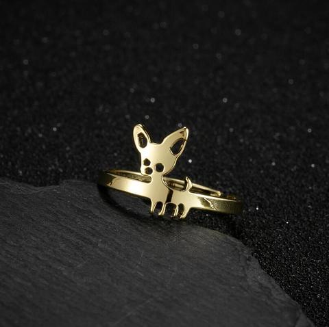 Shuangshuo-anillo de acero inoxidable con forma de Animal ajustable para mujer, joyería llamativa para Dedo de Chihuahua, regalo de fiesta ► Foto 1/6