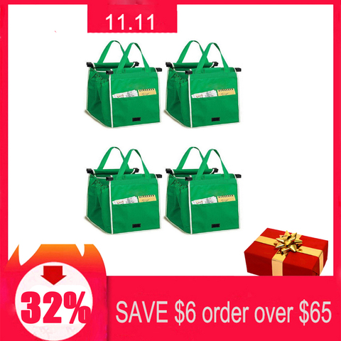 Bolsos para compras reutilizables plegables Eco, 4 Uds., carrito de comestibles, bolso no tejido para mujer, asa para supermercado, plegable para compras ► Foto 1/5