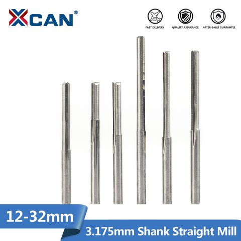 XCAN 10 piezas 2 Flute recto enrutador Bit 3.175 Vástago de acero de tungsteno cortador recto 12-32mm CNC molinos de extremo ► Foto 1/4