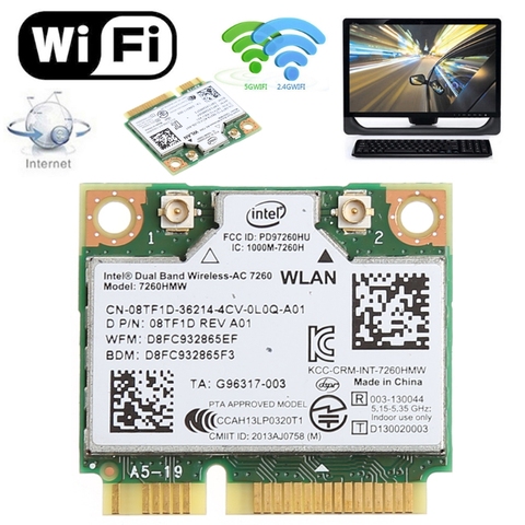 876M de doble banda 2,4 + 5G Bluetooth V4.0 Wifi Mini tarjeta pci-express inalámbrica para Intel 7260 AC DELL 7260HMW CN-08TF1D ► Foto 1/6