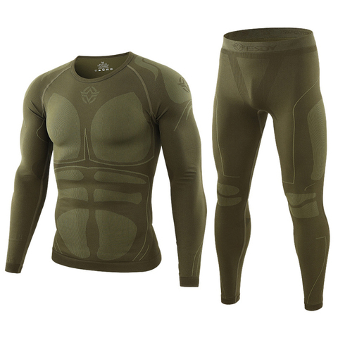 Cálido otoño invierno conjunto de ropa interior térmica de manga larga para exteriores forro polar Slim Fit ejército táctico senderismo ropa militar Top + Pantalones C ► Foto 1/6