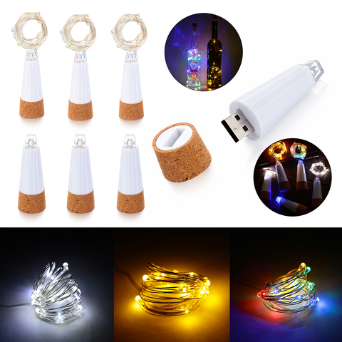 Guirnalda de luces LED alimentada por USB para botella de vino, cadena decorativa para jardín de boda, iluminación exterior, lámpara de fiesta ► Foto 1/6