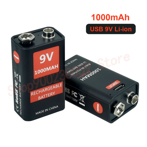 Batería de iones de litio de 9 voltios, micro USB de 1000mAh, 6F22, 9 V, para helicóptero RC, modelo de juguete con micrófono ► Foto 1/6