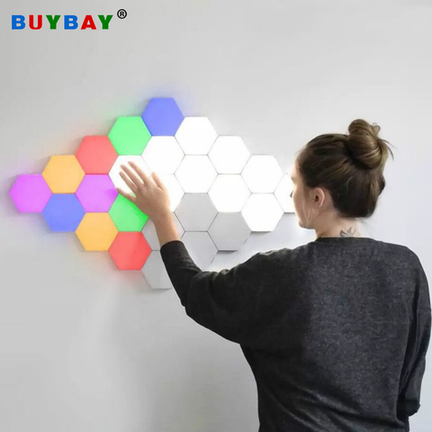 Lámpara hexagonal LED cuántica, iluminación sensible al tacto Modular, luz de ambiente magnética para decoración del hogar, lámpara de pared DIY ► Foto 1/6