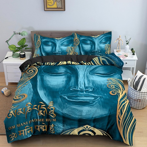 Juego de cama de diseño de Buda, cubierta de edredón de Mandala, juegos de cama de lujo, ropa de cama Bohemia, 2/3 Uds., tamaño king con funda de almohada ► Foto 1/6