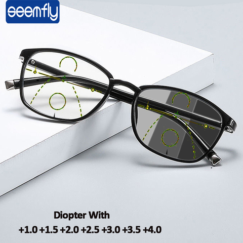 Seemfly Multifocal Progresiva óptica gafas de lectura de las mujeres de los hombres de la presbicia ultraligero gafas Anti azul Ray TR90 marco + 1,0 de 3,5 ► Foto 1/6