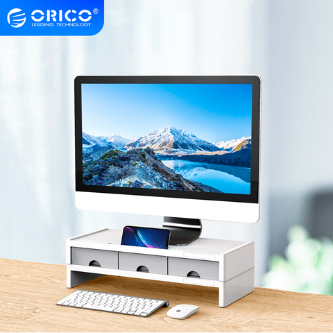 ORICO ABS Monitor de ordenador Stand Riser soporte de escritorio con caja de almacenamiento de 3 cajones organizador de pie de escritorio para PC portátil ► Foto 1/6