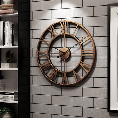 Nórdicos Número Romano relojes de Metal para pared Retro hueco hierro redondo arte Oro Negro Grande al aire libre jardín reloj decoración del hogar/40/45CM ► Foto 1/1