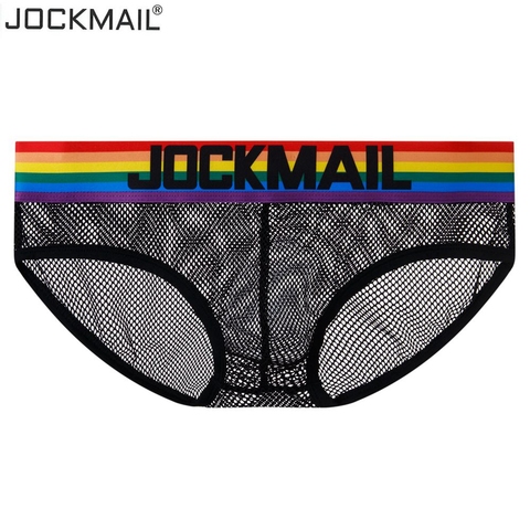 JOCKMAIL-Suspensorio sexy transpirable para hombre, ropa interior a rayas multicolor de nailon, malla con agujeros, divertido, cueca, para gay ► Foto 1/6