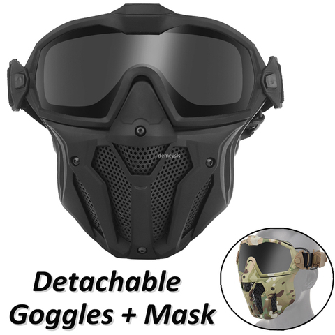 Táctico máscara desmontable con gafas, Micro ventilador Airsoft Paintball protector de media cara máscara para caza Cs juego ► Foto 1/6